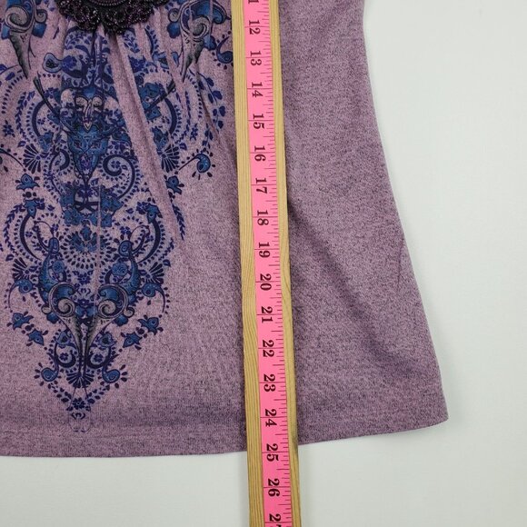 Live and Let Live Purple Embellished Boho Top Womens S Paisley Print 3/4 Sleeve - Picture 16 of 16